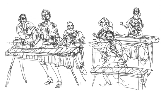 550x323 Sketch Of The Week Marimba Players Shiho Nakaza Illustration - Marimba Sketch