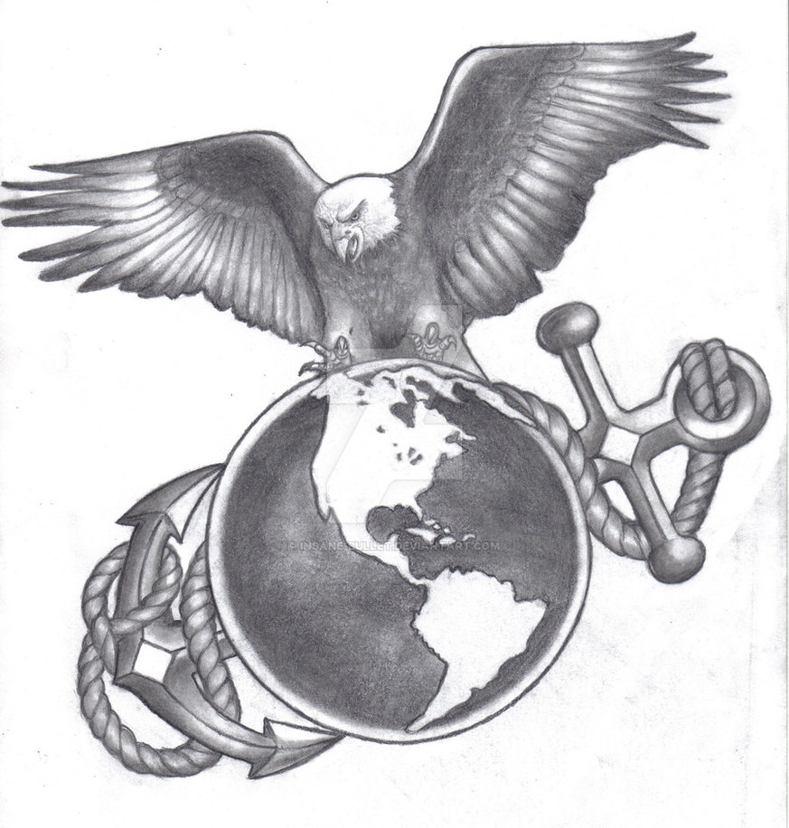 873x916 Marine Corps Logo By Insane Bullet - Marine Corps Sketches