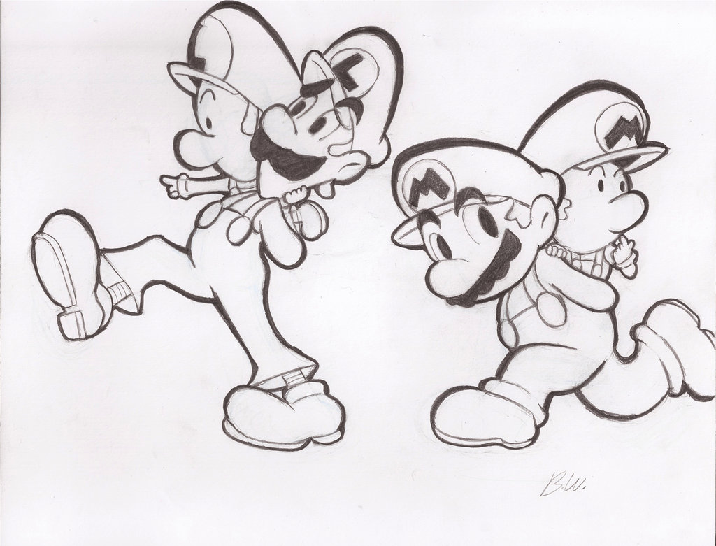 1024x781 Mario And Luigi Sketch By Staticblu - Mario And Luigi Sketch