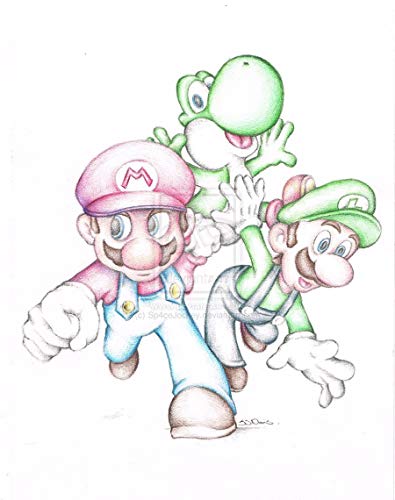395x500 Super Mario, Luigi And Yoshi Signed Art Print Amazon.co.uk Handmade - Mario And Luigi Sketch