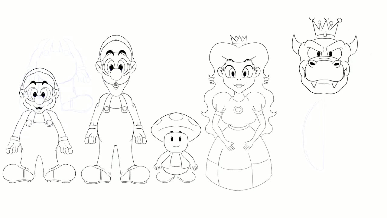 1280x720 Sketching Mario Bros. Characters - Mario Bros Sketch