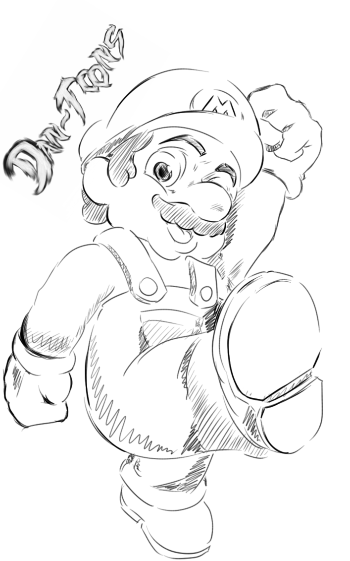 707x1131 Super Mario Bros Black And White Sketch By Dan Toons - Mario Bros Sketch