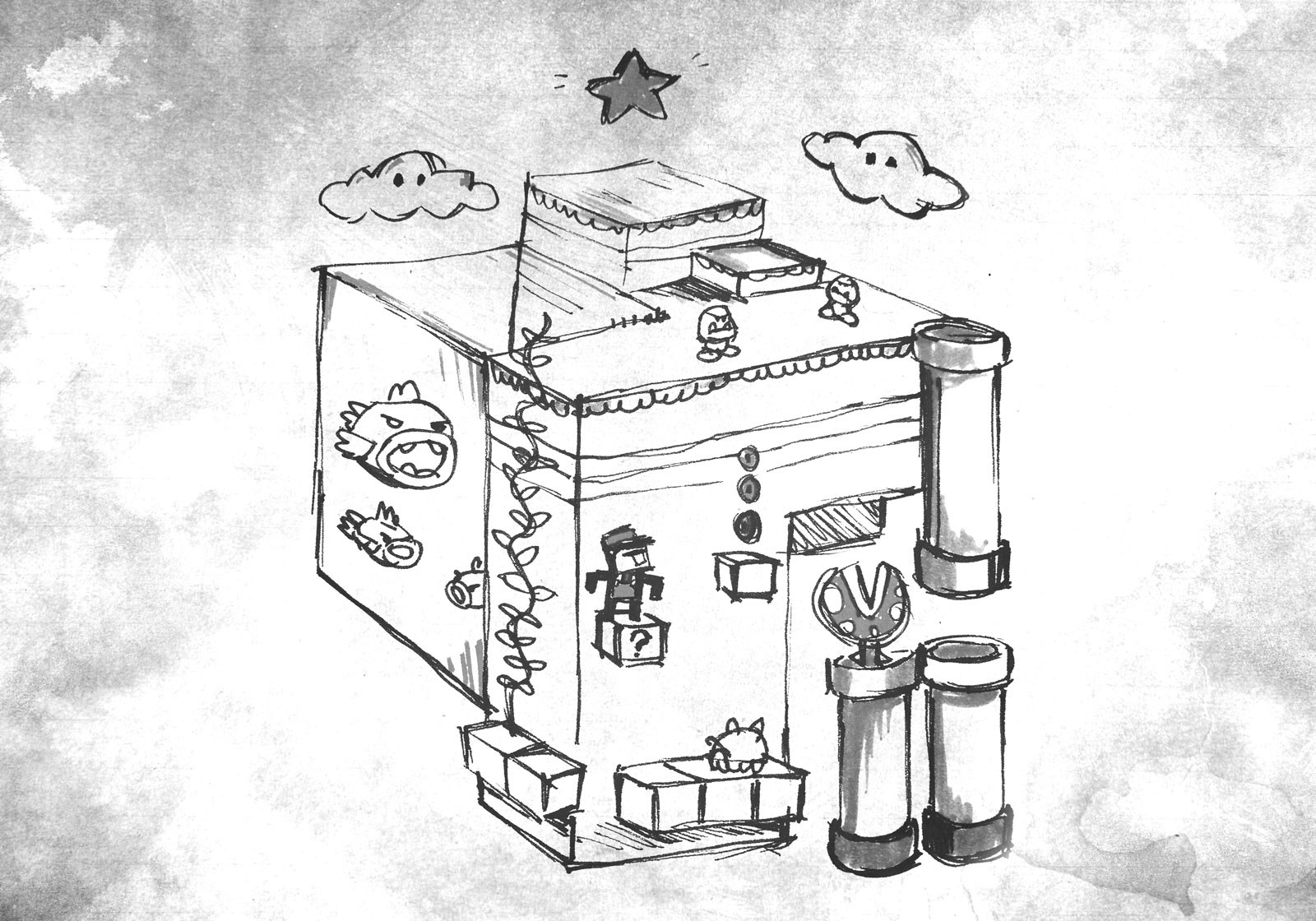 1600x1120 Artstation - Mario Bros Sketch