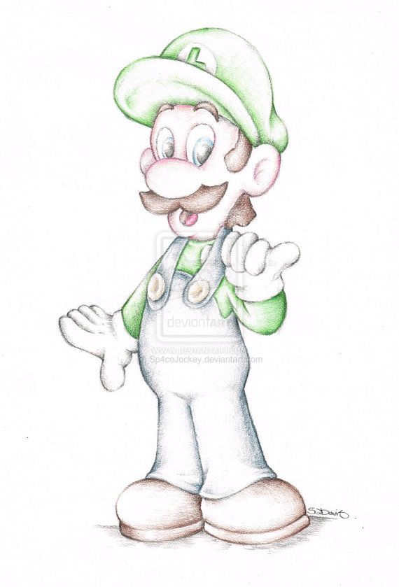 570x839 Super Mario Brothers Luigi Nintendo Art Coloured Pencil Drawing - Mario Bros Sketches