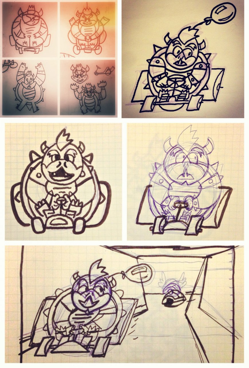 869x1280 Mario Kart 64 Bowser Sketches By Dwudles - Mario Kart Sketch