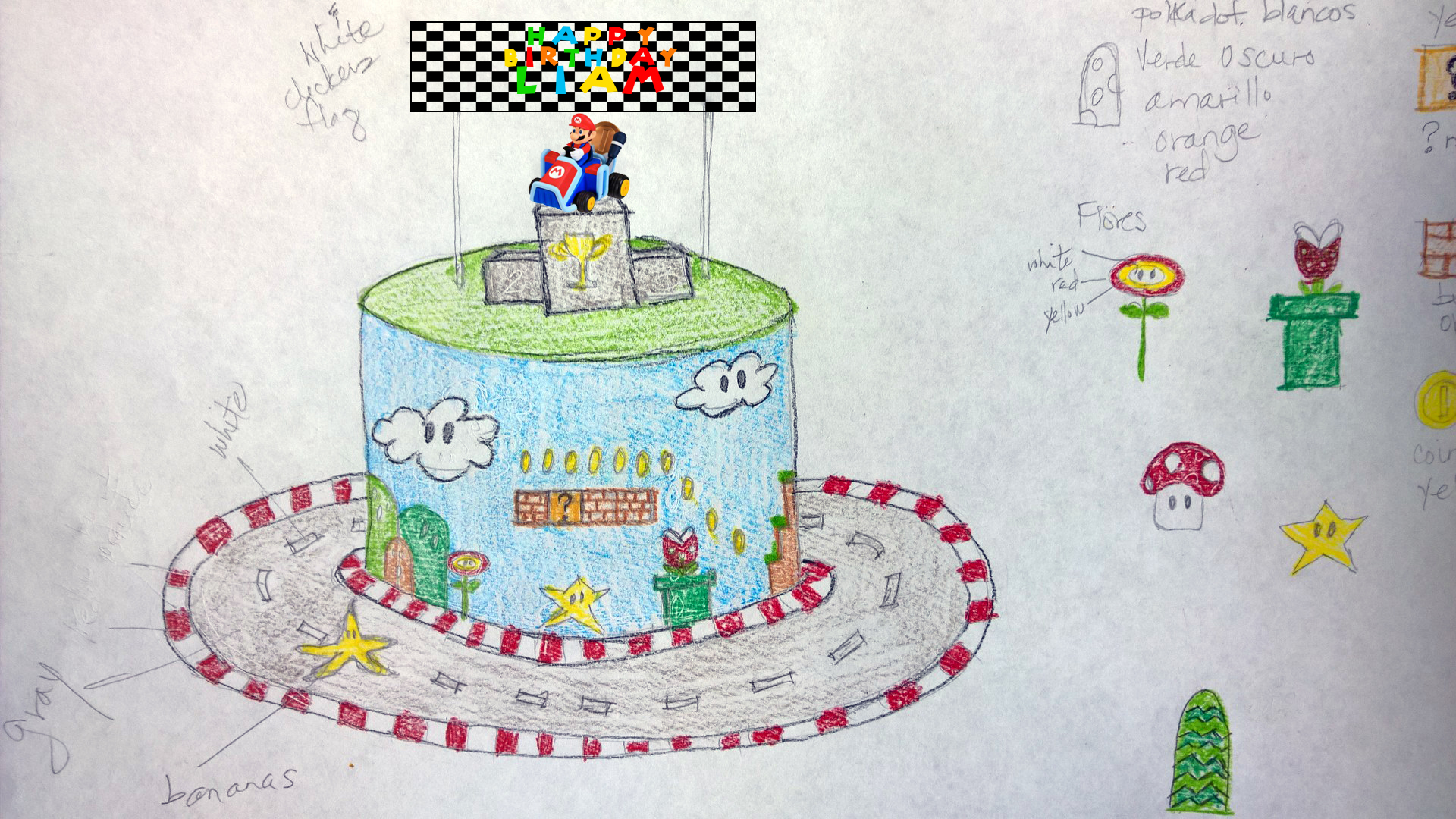 1920x1080 Super Mario Kart Birthday Cake And Design Sketch Pink Teaspoon - Mario Kart Sketch