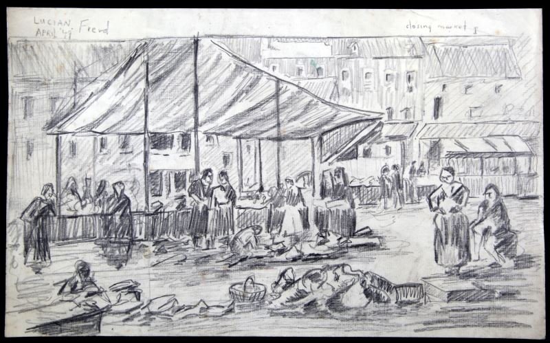 800x499 Lucian Freud Signed 1949 Closing Market Sketch - Market Sketch