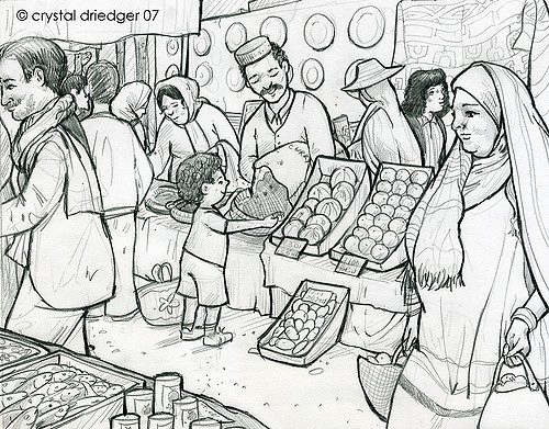 500x391 Tunisia Sketch - Market Sketch