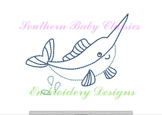 570x406 Marlin Fish Sailfish Row Sketch Fill Stitch Embroidery Design - Marlin Sketch