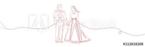 500x163 One Line Sketch Drawing Illustration Of Lovely Wedding Ceremony - Married Couple Sketch