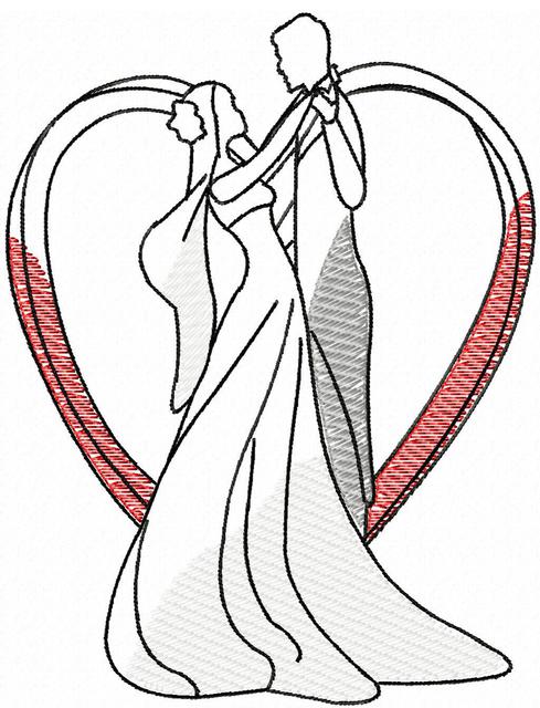 489x640 Wedding Couple Sketch Embroidery Design Jazzy Zebra Designs - Married Couple Sketch