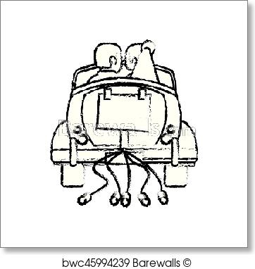 362x382 Art Print Of Couple Just Married Car Sketch Barewalls Posters - Married Sketch