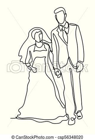321x470 Married Couple. Continuous Line Drawing. Isolated On The White - Married Sketch