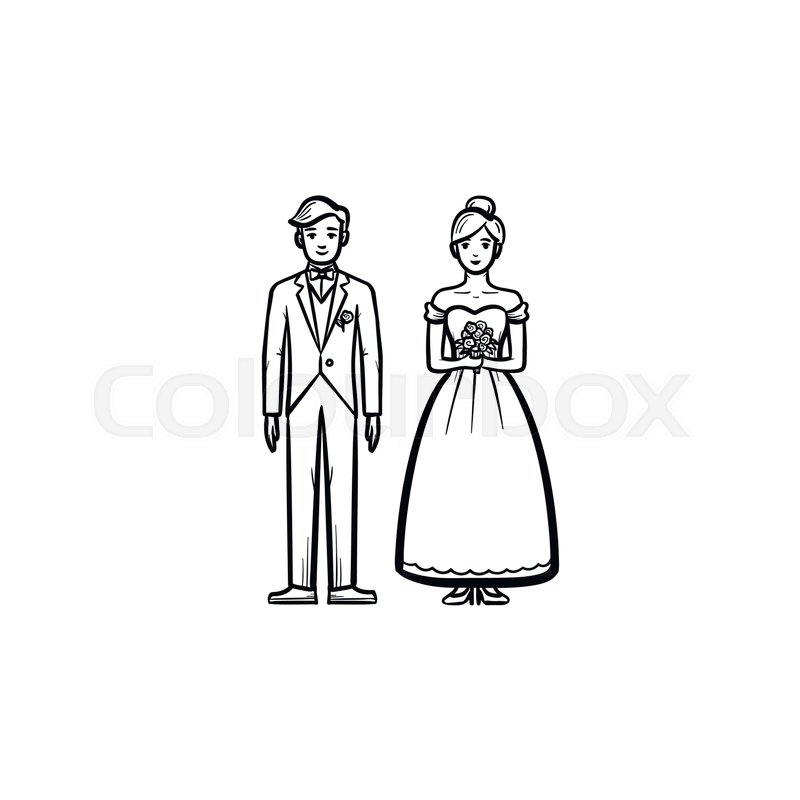 800x800 Bride And Groom Hand Drawn Outline Doodle Icon. Married Couple - Married Sketch