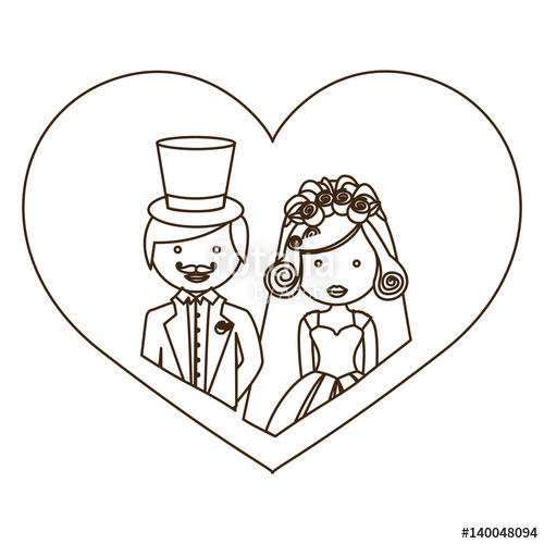500x500 Sketch Silhouette Heart With Half Body Cartoon Married Couple - Married Sketch