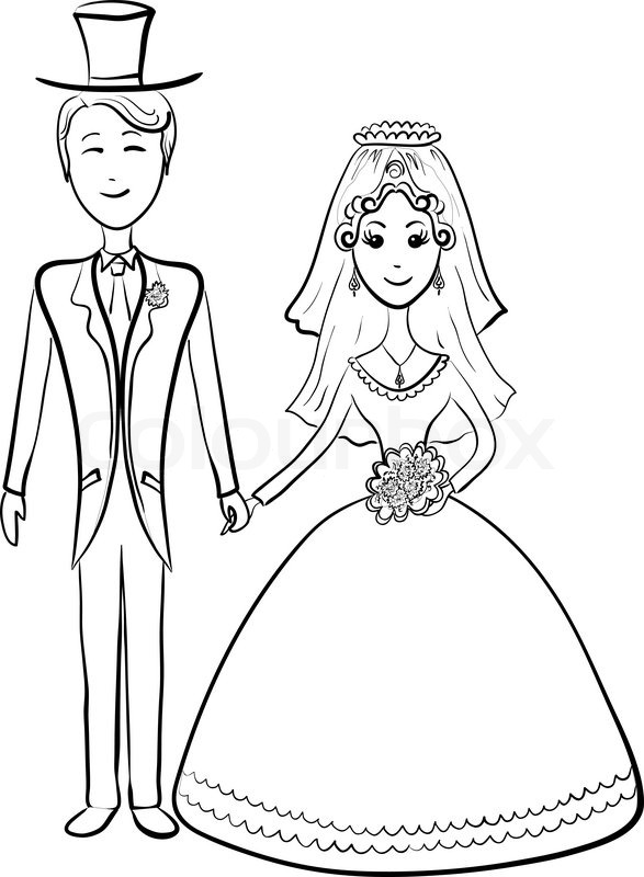 587x800 Cartoon, The Bride And Groom During The Wedding Ceremony, Contours - Married Sketch