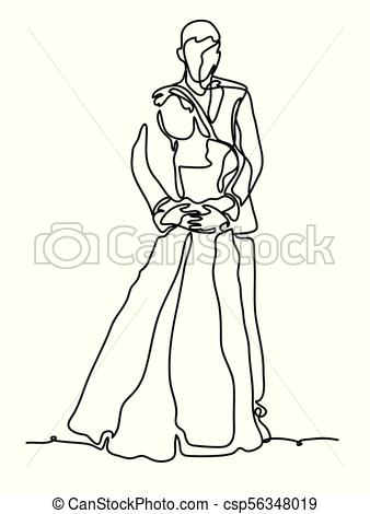 338x470 Cheerful Married Couple. Continuous Line Drawing. Isolated On The - Married Sketch