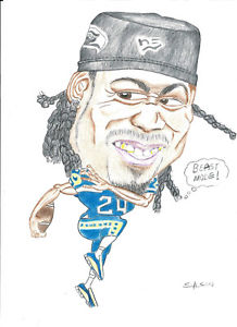 218x300 Seattle Seahawks Marshawn Lynch Caricature Pop Art, Print - Marshawn Lynch Sketch