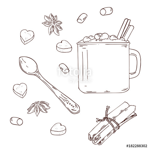500x500 Mug Of Cocoa, Coffee Or Hot Chocolate With Cinnamon And - Marshmallow Sketch