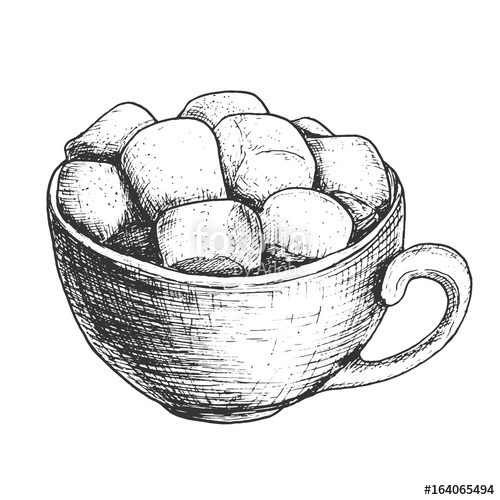 500x500 Sketch Ink Graphic Cup Of Cacao With Marshmallow Illustration - Marshmallow Sketch