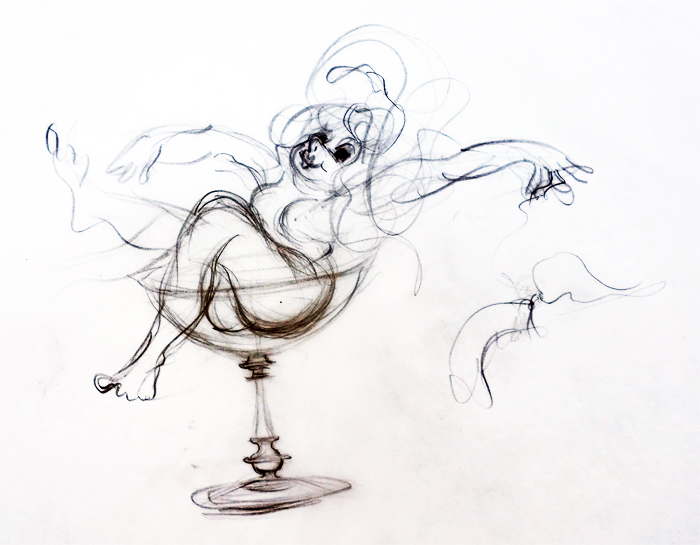 700x545 Julian Ritter Drawing Of A Buxom Lady In A Martini Glass - Martini Sketch