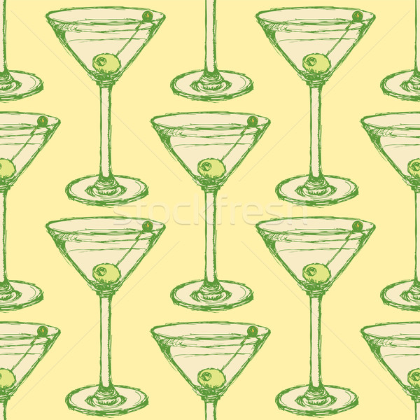 600x600 Sketch Martini Glass With Olive In Vintage Style Vector - Martini Sketch