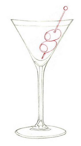 283x508 Carefully Erase The Sketch And Draw Inside The Glass Two Olives On - Martini Sketch