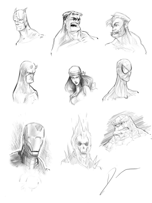 600x800 Marvel Heroes Head Sketches By Dantooine - Marvel Heroes Sketches