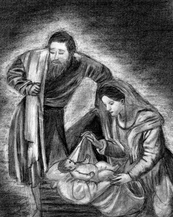 600x753 Mary, Joseph, And Baby Jesus By Ainulaire - Mary And Joseph Sketch