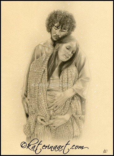 368x500 Mary And Joseph Christmas Original Artwork Katerinaart - Mary And Joseph Sketch