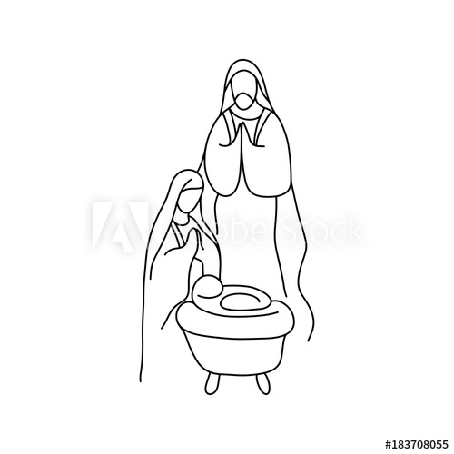 500x500 Christian Christmas Nativity Scene Of Baby Jesus With Mary And - Mary And Joseph Sketch