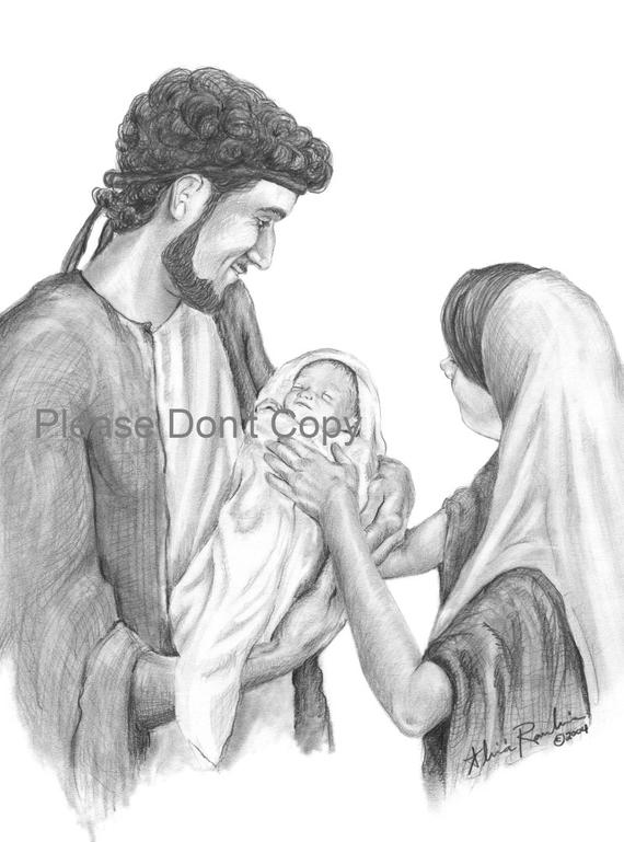 570x769 Christmas Print Beautiful Sketch Joseph Mary And Christ Etsy - Mary And Joseph Sketch