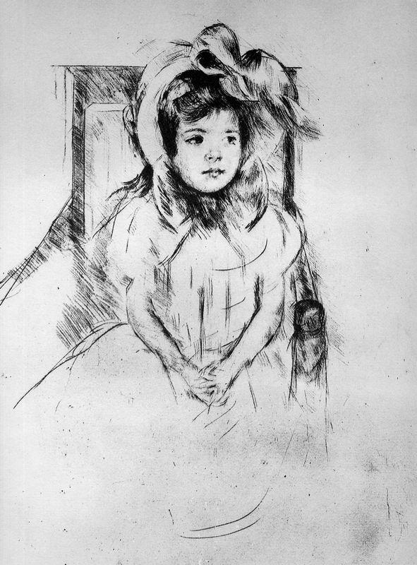 591x800 Little Girl With Cap Sun - Mary Cassatt Sketches