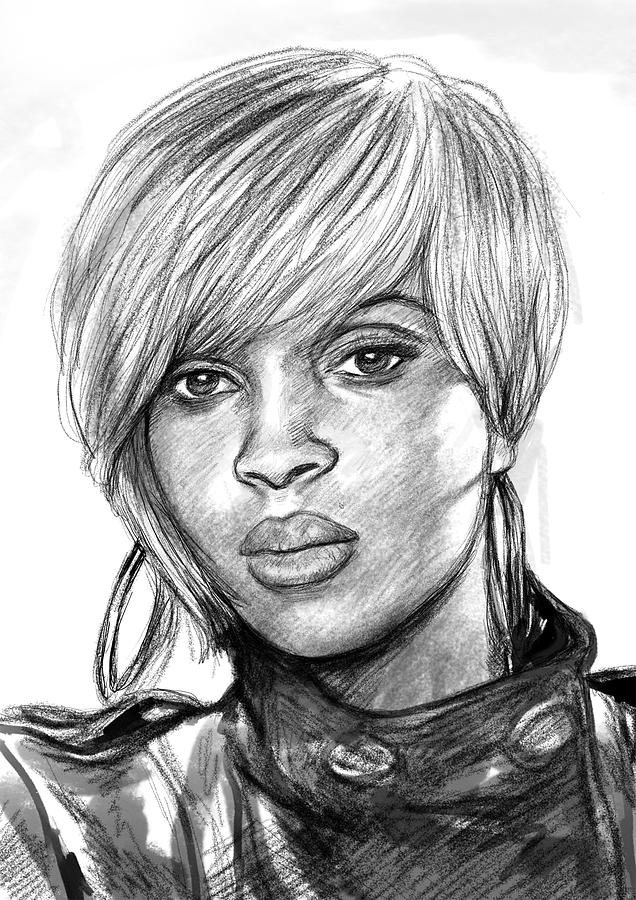 636x900 Mary J Blige Art Drawing Sketch Portrait Painting By Kim Wang - Mary Sketch