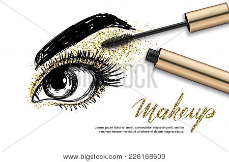 450x319 Vector Sketch Illustration Of Female Eye And Makeup Mascara - Mascara Sketch