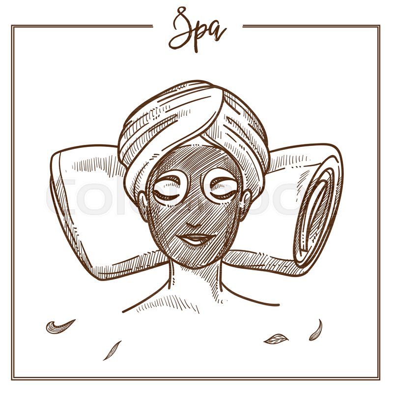 800x800 Spa Salon Facial Mask Treatment Sketch Icon. Vector Isolated Woman - Mask Sketch