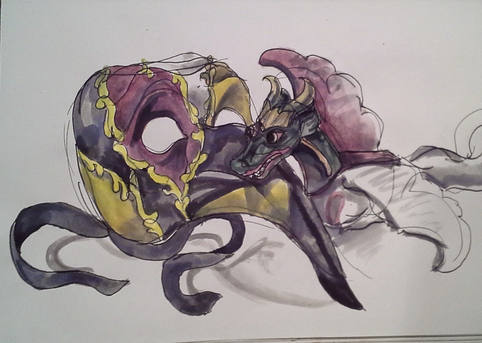 1577x1125 Sketch Of The Week Mask And Dragon - Mask Sketch