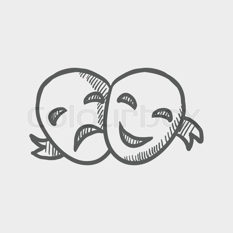 800x800 Two Mask Sketch Icon For Web And Mobile. Hand Drawn Vector Dark - Mask Sketch