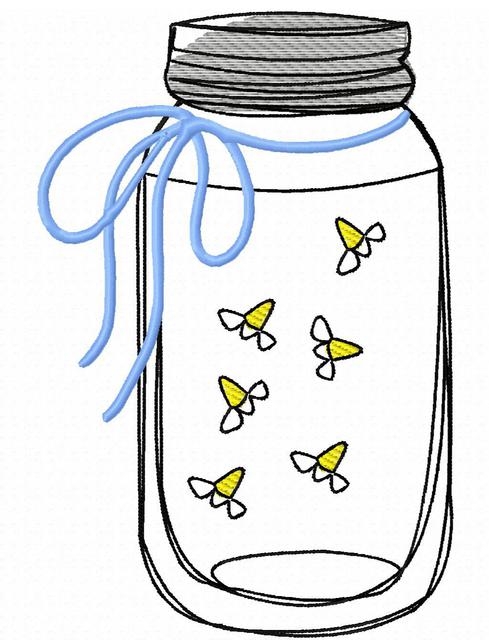 489x640 Mason Jar With Fireflies Sketch Embroidery Design Jazzy Zebra Designs - Mason Jar Sketch