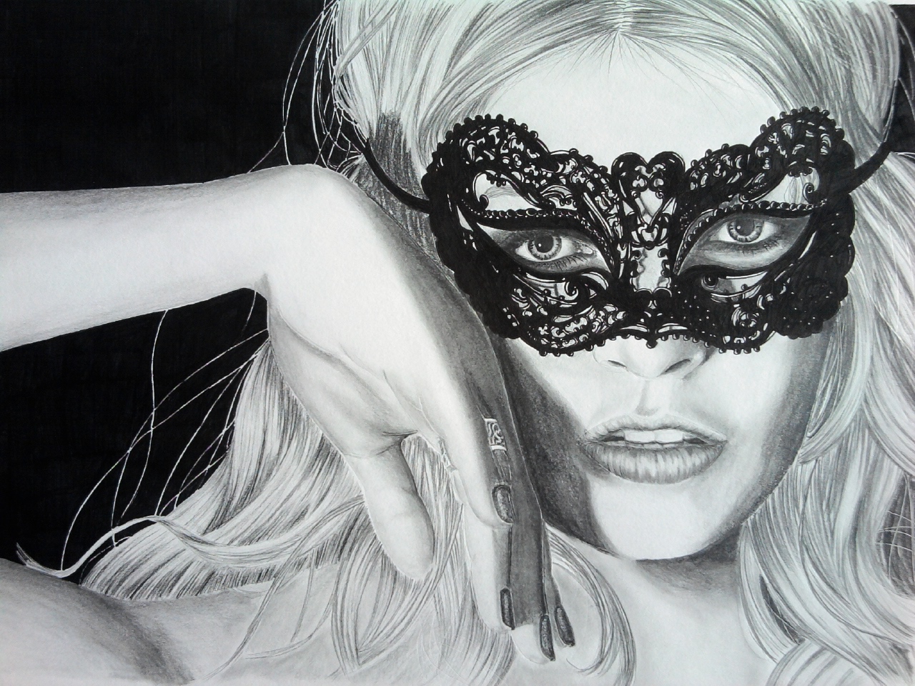 1280x960 Stephanie Lopresti Artwork Masquerade Original Drawing Pencil - Masquerade Sketch