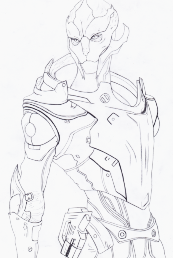 584x873 Mass Effect Female Turian Gera(Sketch) By Bloodyurihunter - Mass Effect Sketch