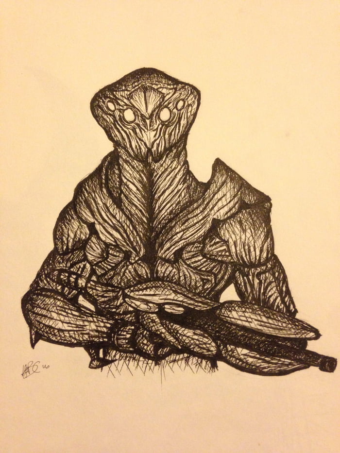 700x933 Inked Sketch Of A Collector From Mass Effect 2. Getting Pumped For - Mass Effect Sketch