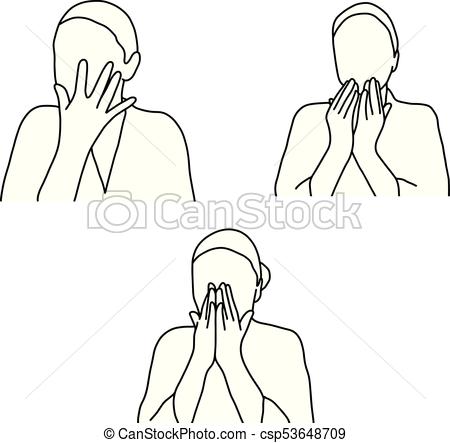450x443 Set Of Woman Face Massage Vector Illustration Outline Sketch Hand - Massage Sketch