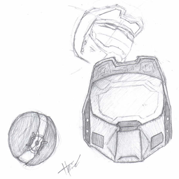 600x598 Master Chief Helmet Sketch By Mihaii - Master Chief Helmet Sketch