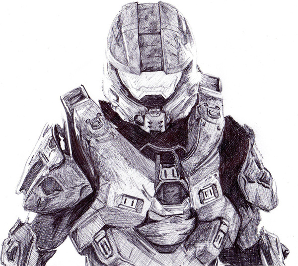 600x536 Master Chief Pen Drawing On Behance - Master Chief Sketch