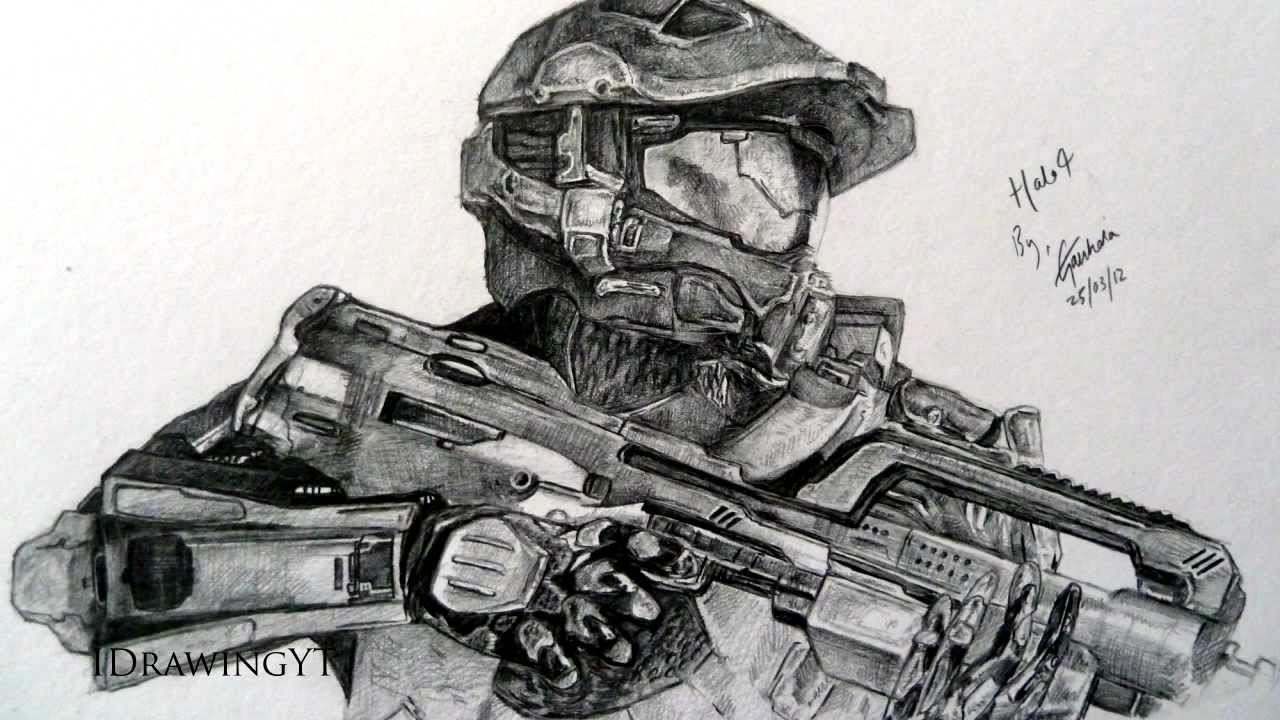 1280x720 Pencil Drawing Of Masterchief (Halo 4) - Master Chief Sketch