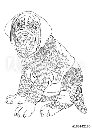 354x500 English Mastiff. Hand Drawn Dog. Sketch For Anti Stress Adult - Mastiff Sketch