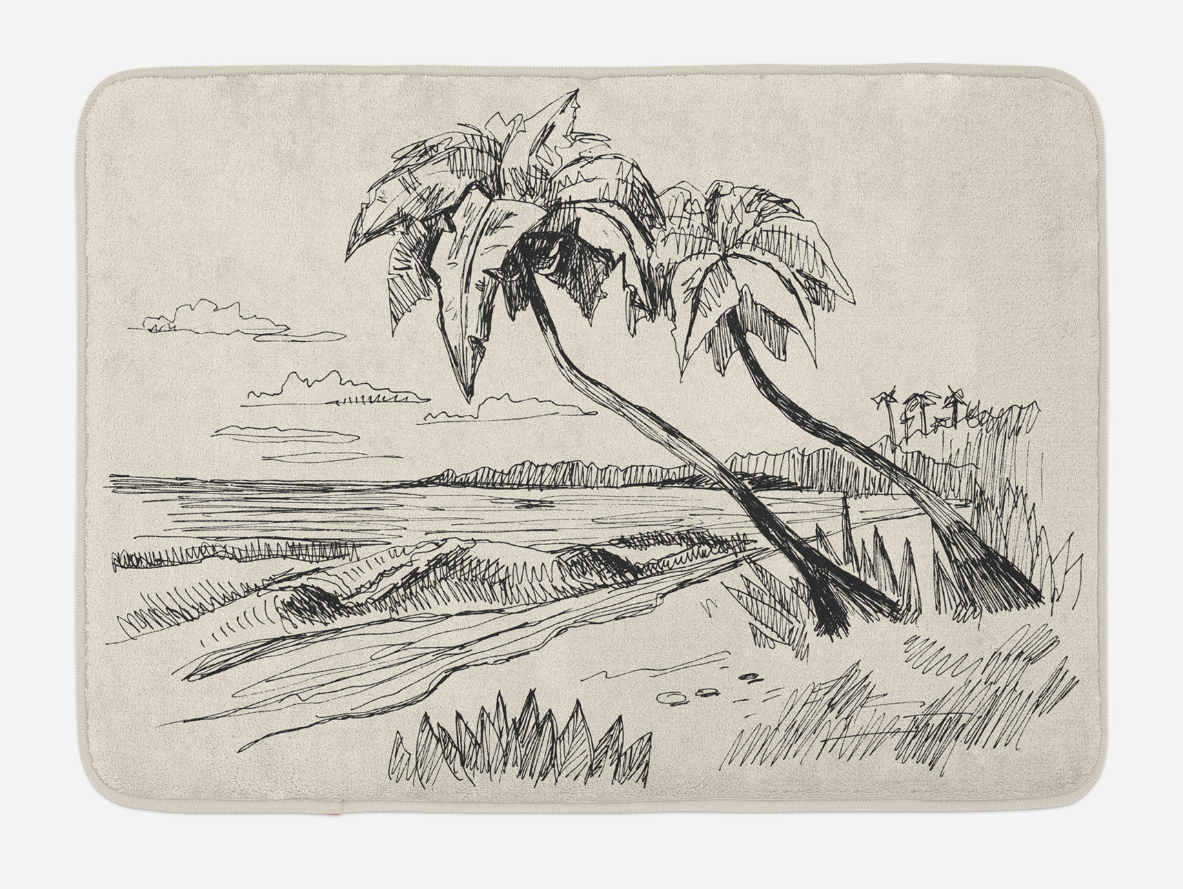 1716x1290 Palm Tree Bath Mat, Sketch Of Coconut Palm Tree On Sandy Tropical - Mat Sketch