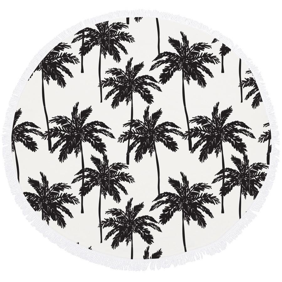900x900 Round Picnic Mat Bw Palm Tree Sketch 140cm X 140cm Escape To - Mat Sketch