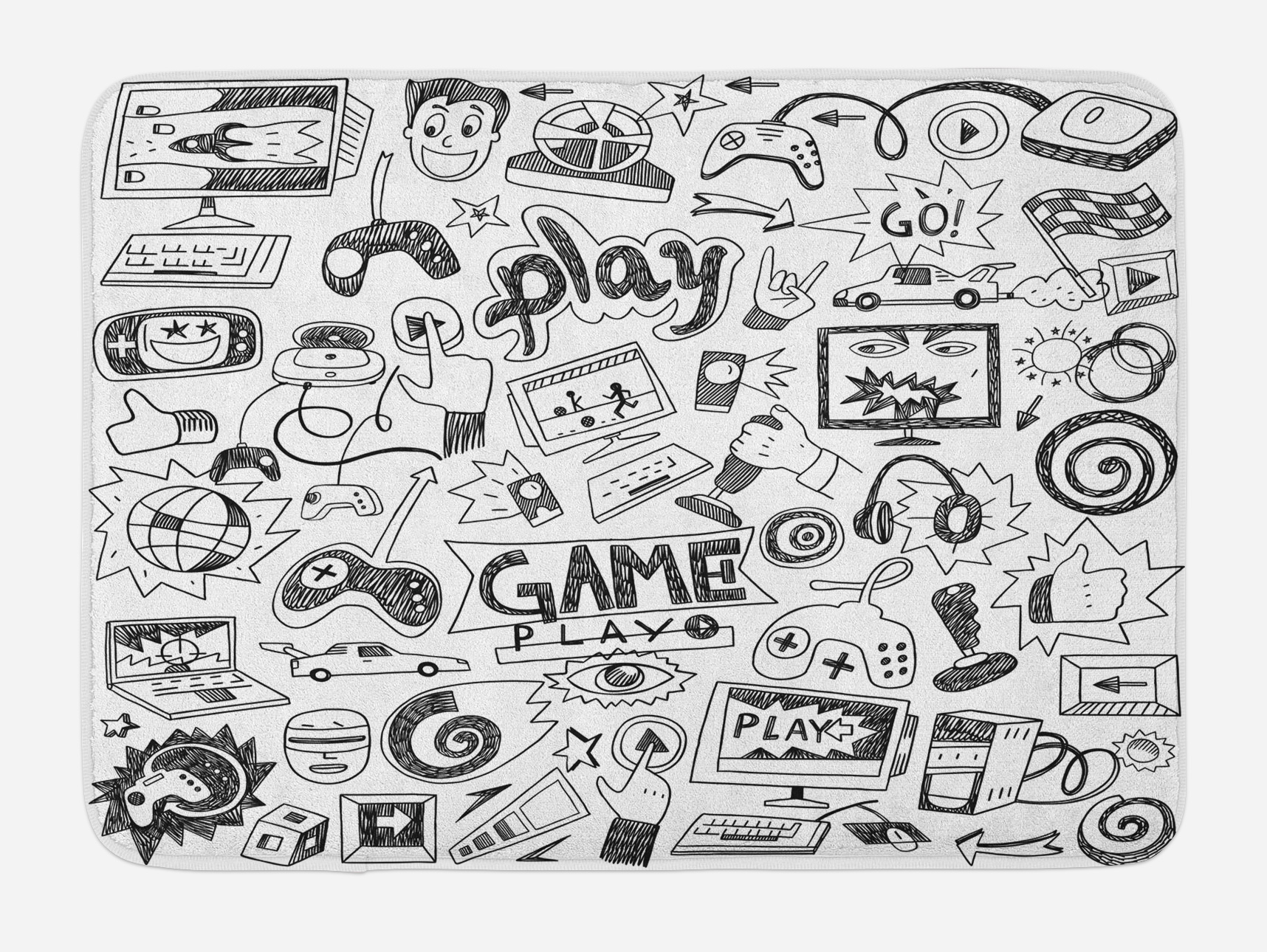 1716x1290 Video Games Bath Mat, Monochrome Sketch Style Gaming Design Racing - Mat Sketch